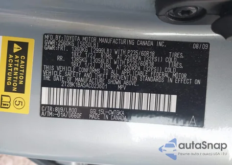 2010 Lexus Rx 350 z USA, uszkodzony, nr VIN 2T2BK1BA5AC023601